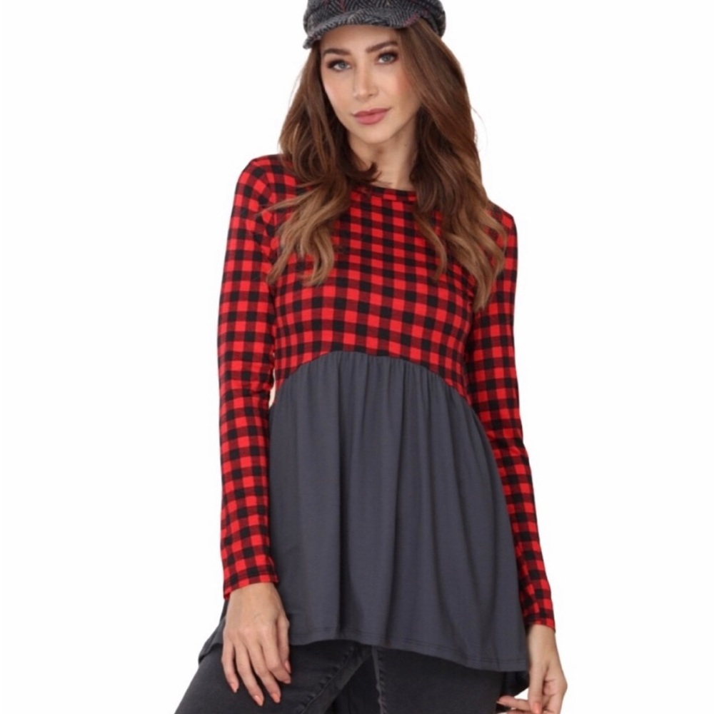 Tunic Top With Buffalo Checked Design